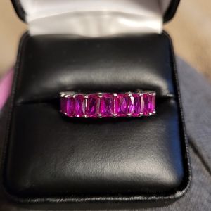 Women's Pink Sapphire/Sterling Silver Baguette Eternity Band